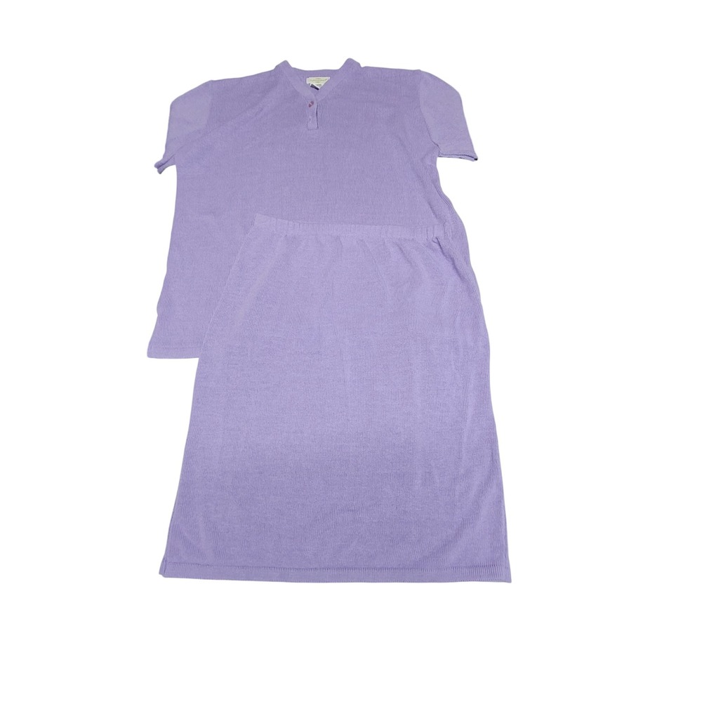 Yarnworks Womens 2 Pc Knit Skirt Set Purple Short Sleeve Henley Large WPL11935